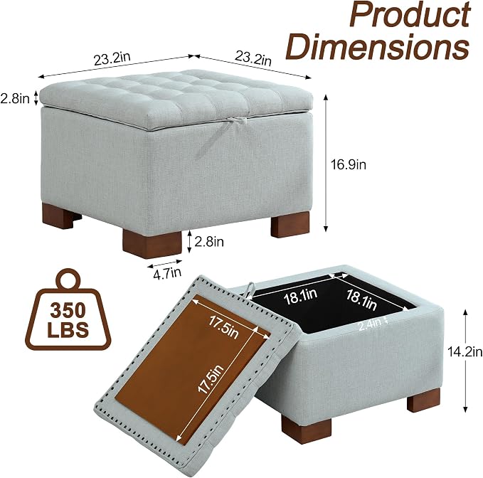 WUTUTUEE 24" Fabric Square Storage Ottoman - Image 2