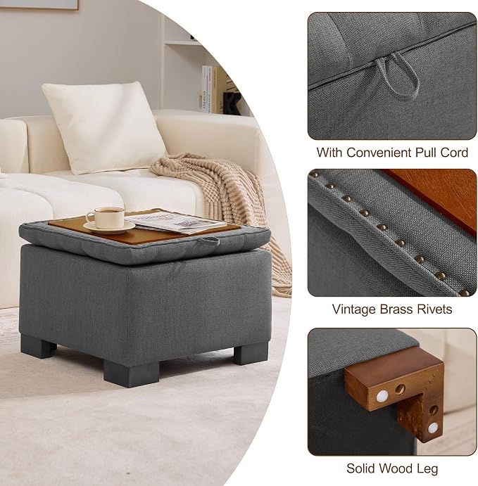 WUTUTUEE 24" Fabric Square Storage Ottoman - Image 5