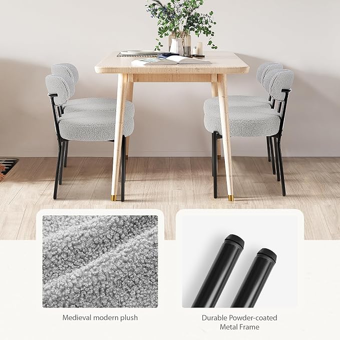 Sweetcrispy Dining Chairs Set of 4, Boucle Upholstered Modern Mid Century Round - Image 5