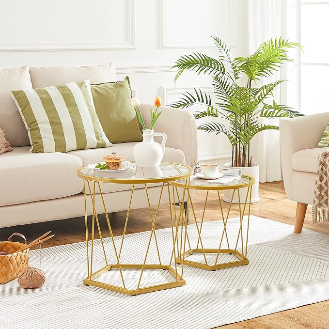 HOOBRO Small Coffee Table Set of 2, Round Coffee End Table - Image 3