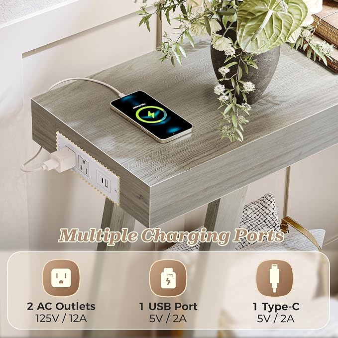 Huuger Console Table with Charging Station, USB-C Port, 2 Tiers Entryway Table - Image 4
