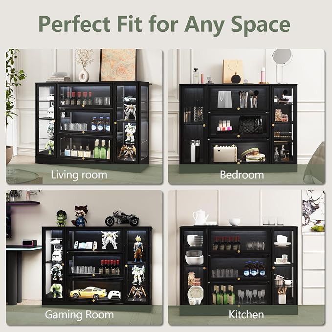 Display Cabinet with Acrylic Glass Doors, Extra Wide Curio Cabinet with LED - Image 8