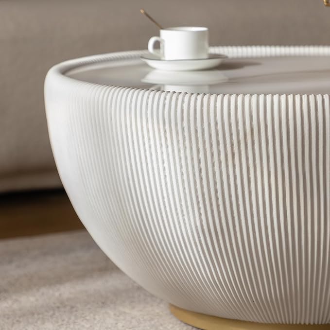 SSLine Bowl-Shape Coffee Table Modern Sintered Stone Top Coffee Table in Cream - Image 6