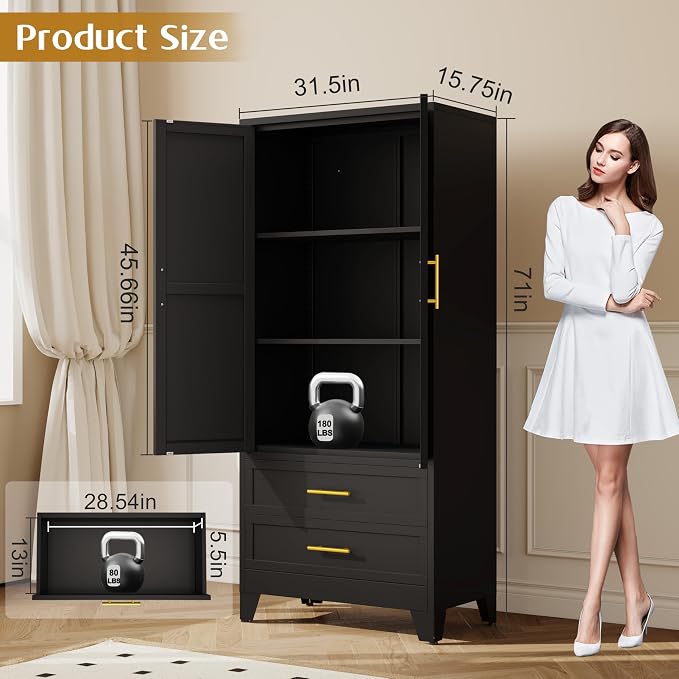 GAIOUS Steel Pantry Cabinet, 2 Adjustable Shelf and 2 Drawers, Freestanding - Image 2