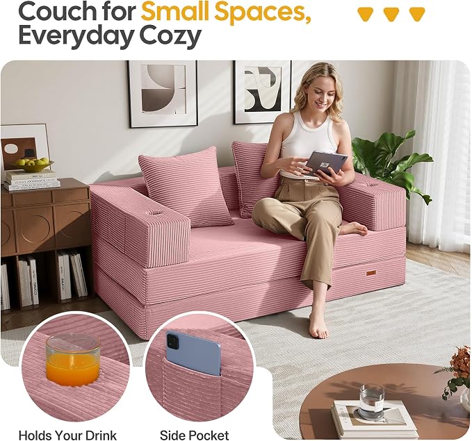 COMAX Futon Sofa Bed, 4‑in‑1 Convertible Sofa Bed, Folding Boneless Couches - Image 3