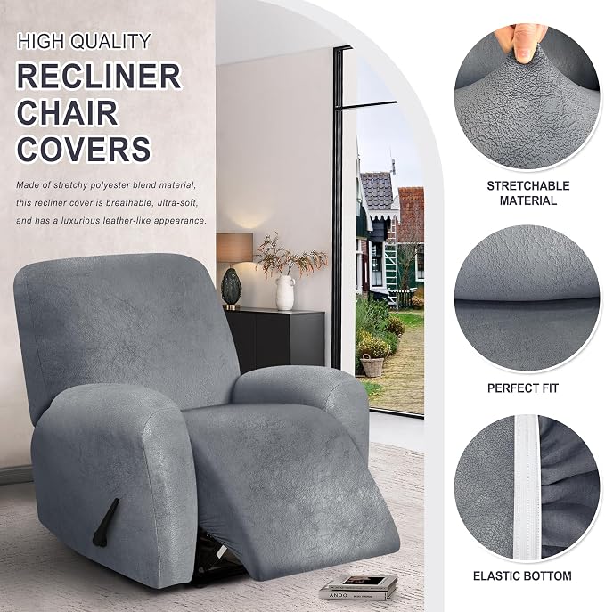 ANARACHON Leather Look Recliner Chair Covers, 4-Pieces Stretch Recliner Cover - Image 3