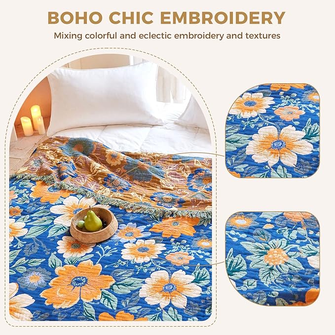 LUTBM Boho Throw Blanket for Bed Cotton Summer Blankets for Bedroom Living Room - Image 3