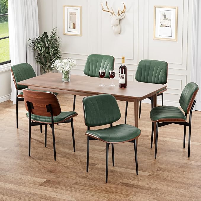 REONEY Dining Chairs Set of 2, Mid-Century Modern Upholstered PU Leather Chairs - Image 5