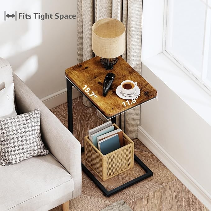 QEEIG C Shaped Side Table Set of 2 Living Room Sets Couch Tray Tables Small - Image 2