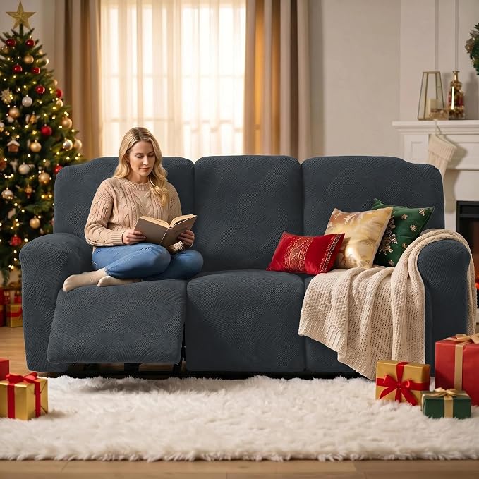5-Piece Recliner Sofa Covers, Stretch Geometric Strokes Jacquard Recliner Sofa - Image 5