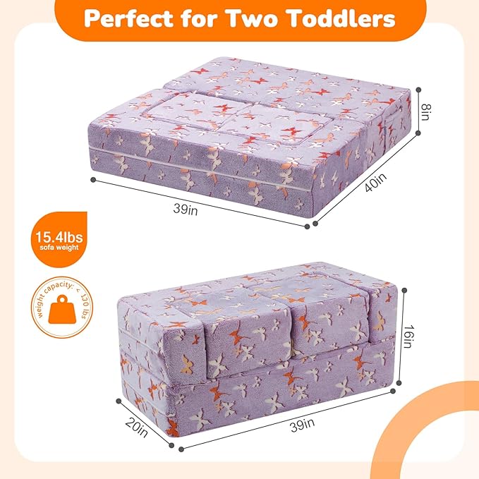 MeMoreCool Kids Modular Couch – Glow-in-the-Dark Butterfly Foam Sofa Bed - Image 3