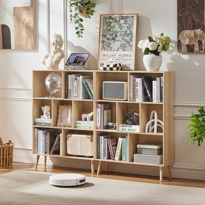 LEYAOYAO Cube Bookshelf 3 Tier Mid-Century Light Wood Modern Bookcase - Image 3