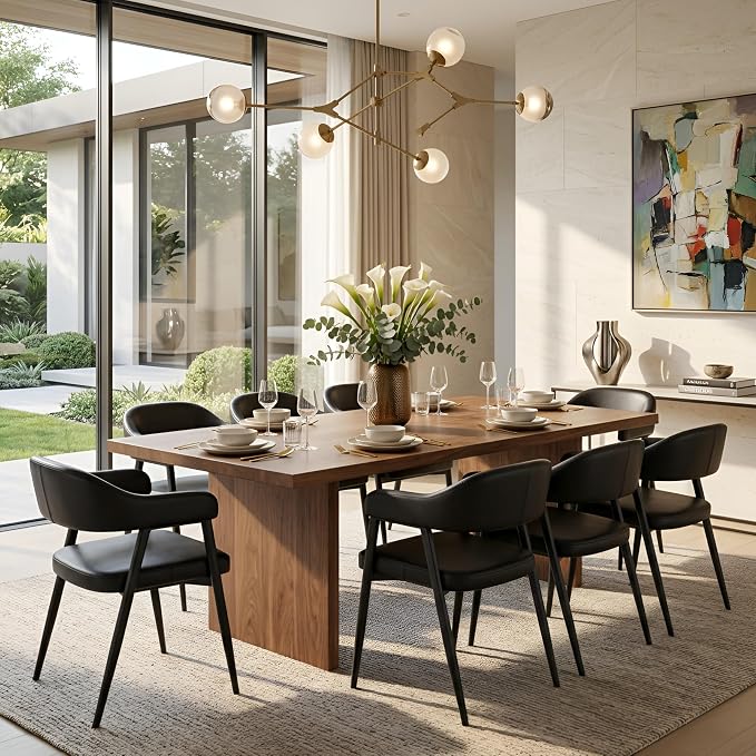 HNY Modern Dining Room Arm Chairs Set of 6, Retro Faux Leather Upholstered - Image 9
