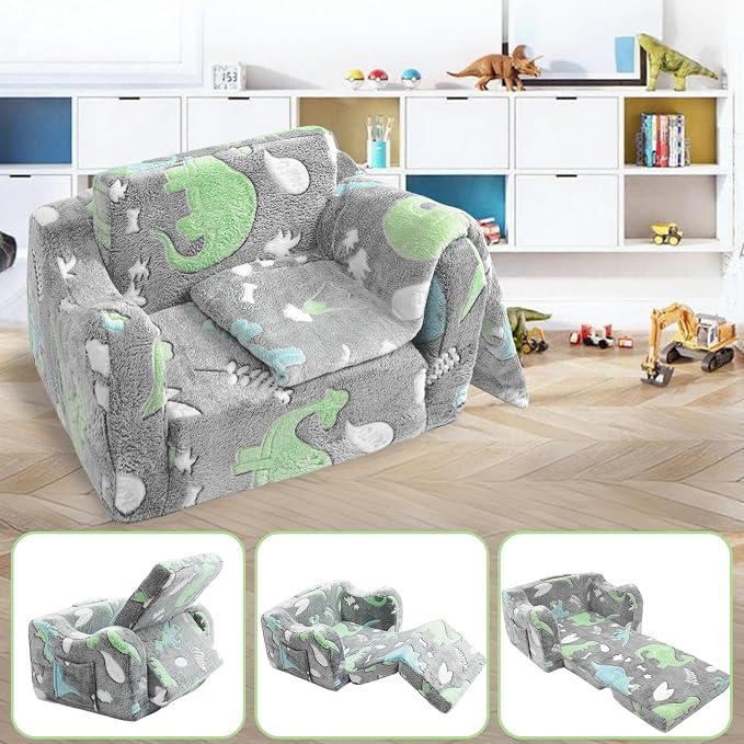 2-in-1 Soft Plush Toddler Couch & Chair – Fold Out Convertible Sofa to Lounger - Image 4