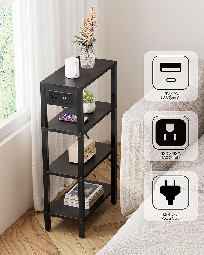 TUTOTAK Narrow Side Table with Charging Station, Small End Table with USB Ports - Image 4