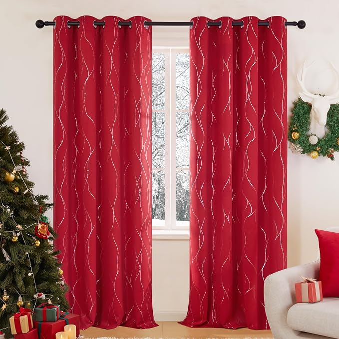 Deconovo Christmas Curtains, Thermal Insulated Noise‑Reduced Drape, Wave Line by Deconovo