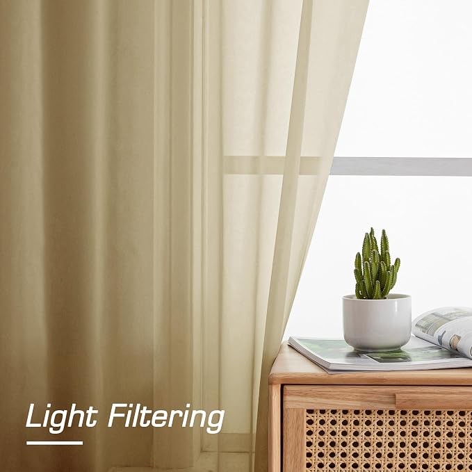 OWENIE Gold Sheer Curtains 84 Inch Length 2 Panels Set, Light Filtering Voile - Image 4