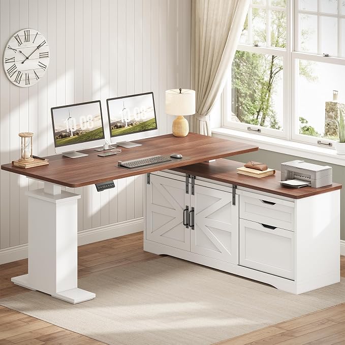 SEDETA Farmhouse L Shaped Standing Desk, 55 inch Height Adjustable Corner Desk by SEDETA