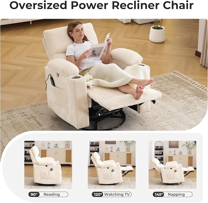 Oversized Power Recliner Chair Swivel Glider - Image 8