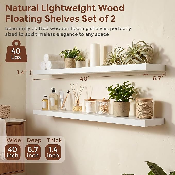 fuqing 40 Inch Floating Shelves | 6.7 Inch Deep White Shelves - Image 3