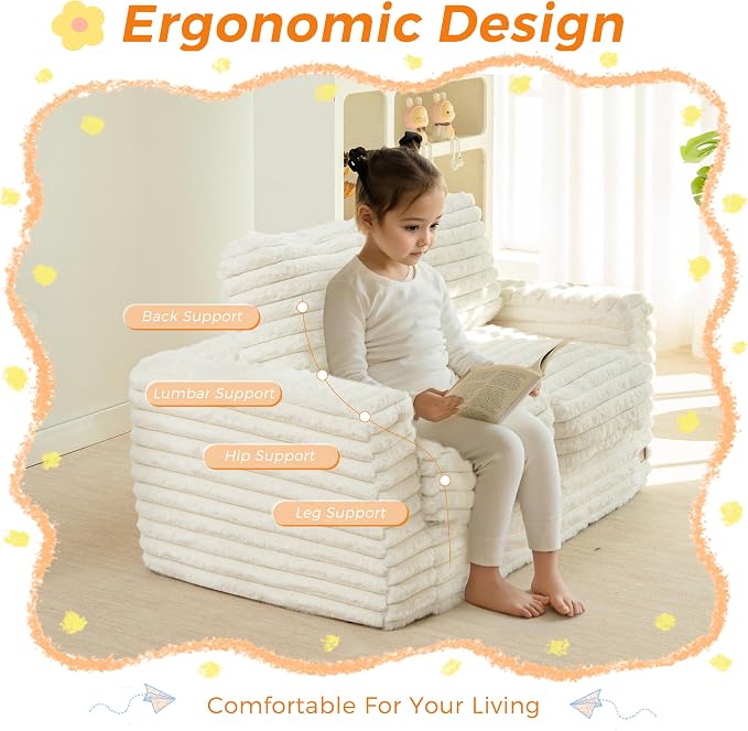 MAXYOYO Extra Wide Kids Bean Bag Chair, Comfy Faux Fur Bean Bag Sofa - Image 9