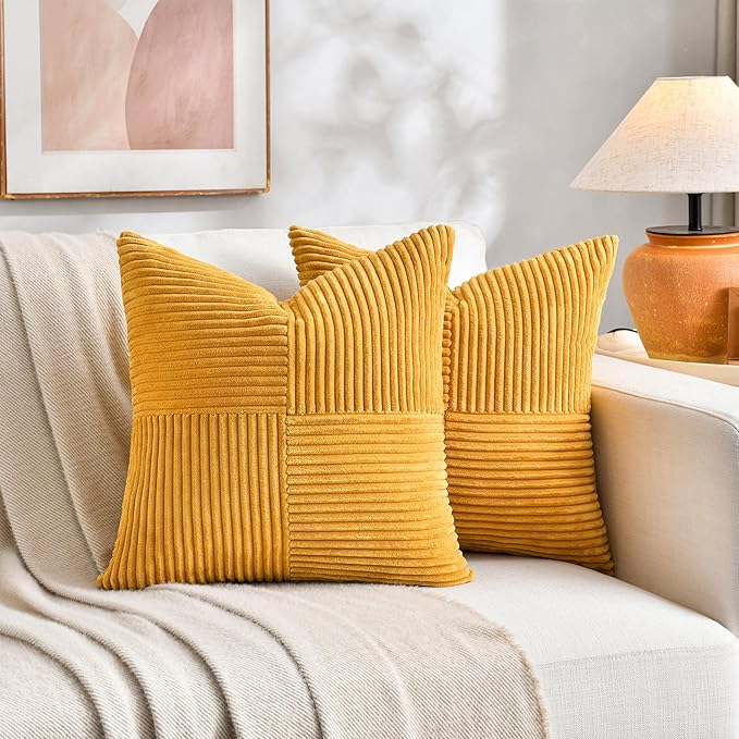 Fancy Homi 2 Packs Gold Yellow Spring Decorative Throw Pillow Covers 16x16 Inch - Image 5