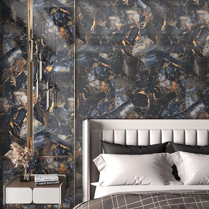 Marble Black/Purple Contact Paper Peel and Stick Countertops Gold Wallpaper - Image 4