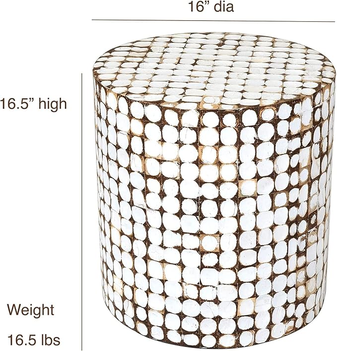 East at Main Boho Side Table Nightstand – White Coconut Shell End Table - Image 3