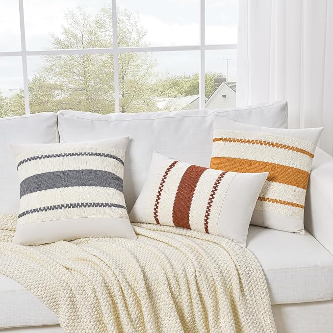 Fancy Homi Set of 1 Neutral Grey Farmhouse Decorative Throw Pillow Covers 18x18 - Image 6
