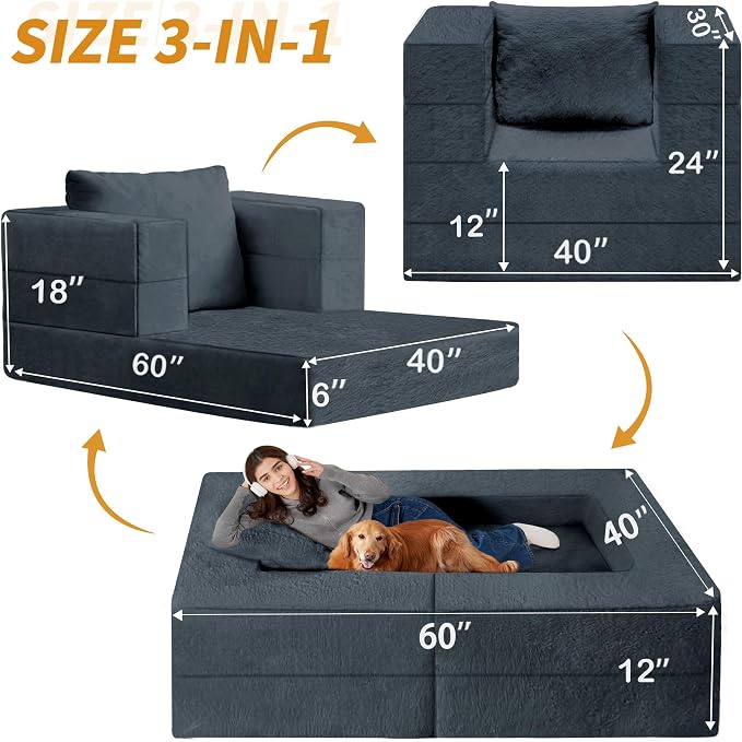 Futon Sofa Bed with Pillow, 3-in-1 Sleeper Sofa Bed with Removable Cover - Image 3
