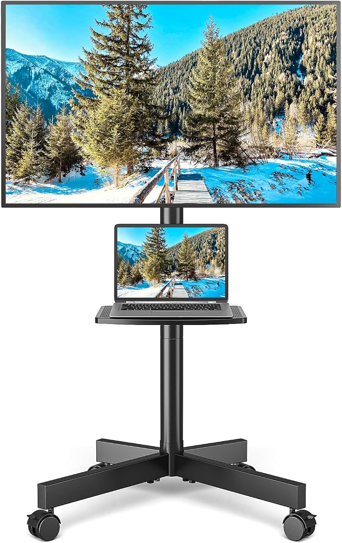 Rolling TV Stand with Shelf for 23-65 inch TVs up to 88lbs, Portable Mobile TV by Rfiver