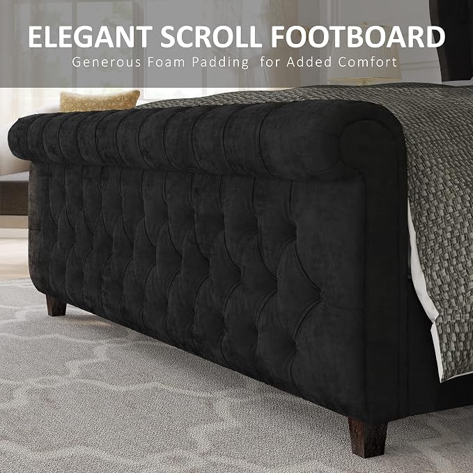 AMERLIFE Queen Size Platform Bed Frame, Velvet Upholstered Sleigh Bed - Image 5