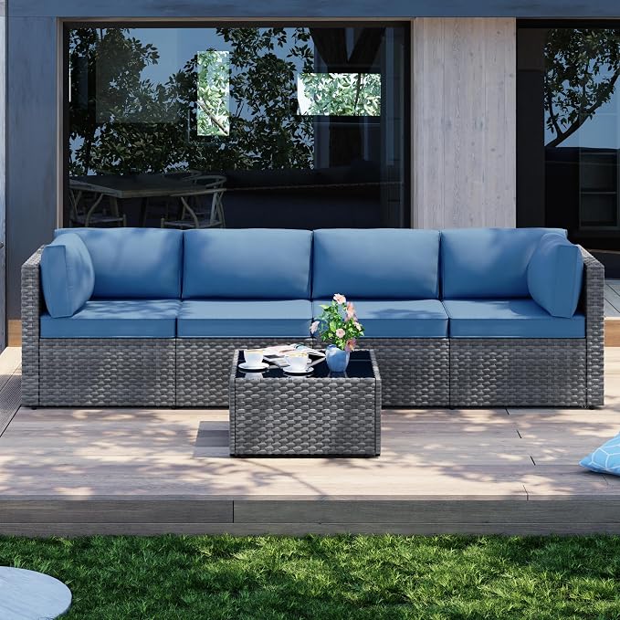 Patio Furniture Sets, 5 Piece Outdoor Sectional Sofas, Wicker Rattan Outdoor - Image 3