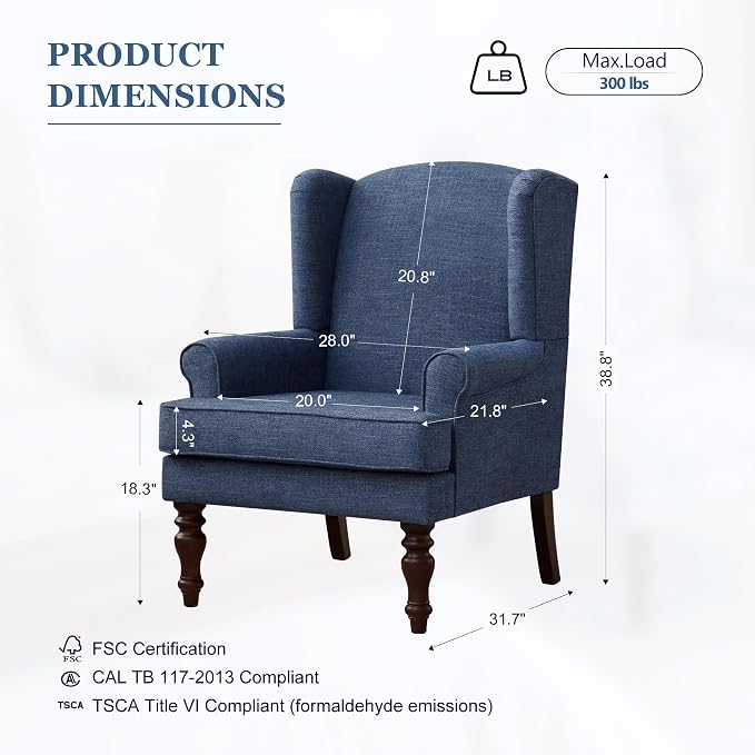 HUIMO Printed Wingback Accent Chair, Linen Upholstered High Back Armchair - Image 2