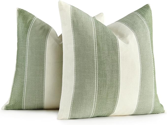 AmHoo Pack of 2 Farmhouse Stripe Check Throw Pillow Covers Set Case Cotton by AmHootextile