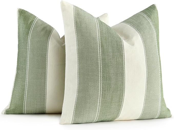 AmHoo Pack of 2 Farmhouse Stripe Check Throw Pillow Covers Set Case Cotton by AmHootextile