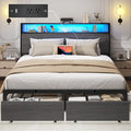 Lifezone Queen Bed Frame with 2-Tier Storage Headboard, Bedroom Metal Bed Frame by Lifezone