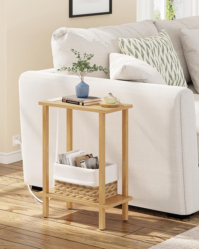 TUTOTAK Small End Table with Charging Station, Narrow Side Table with USB Ports by ChoosetutotakFurnitureBuildYourCozyHome