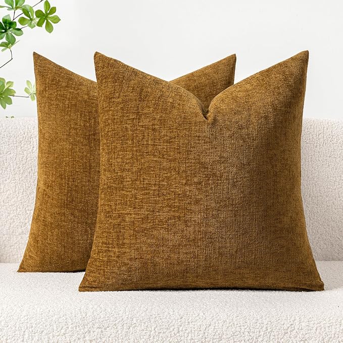 MIULEE Pack of 2 Couch Throw Pillow Covers 20x20 Inch Soft Mustard Chenille by MIULEE