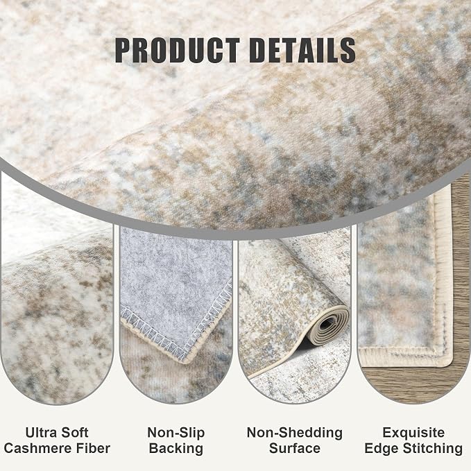 2'x5'Runner Rug Washable Rug: Modern Abstract Soft Thin Runner Rug Brown Grey - Image 6