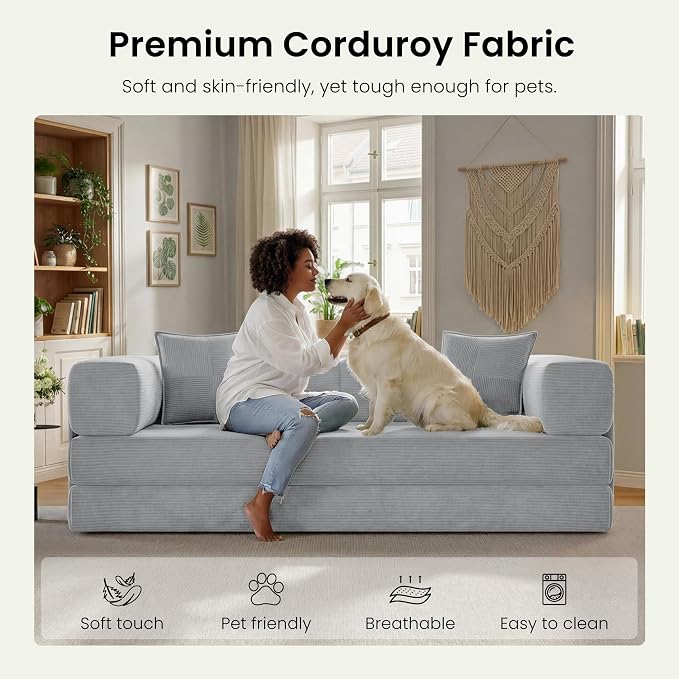 78.8" Convertible Futon Sofa Bed, Corduroy Futon Couch - Image 6