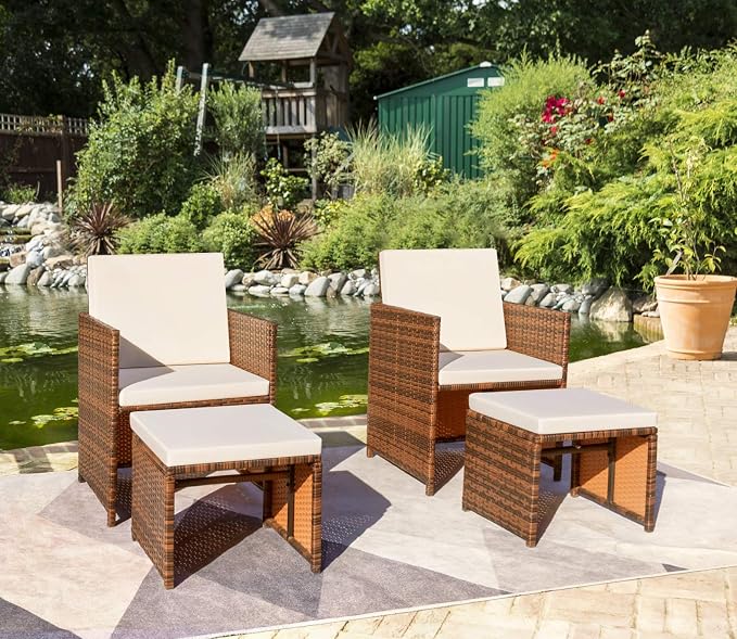 Devoko 4 Pieces Patio Wicker Furniture Set Outdoor Patio Chairs by DEVOKO