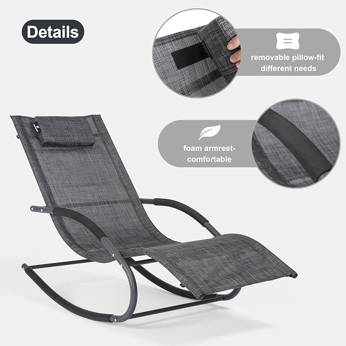 Outdoor Lounge Chairs with Removable Pillow, Pool Chaise Lounge Chairs Set of 2 - Image 4