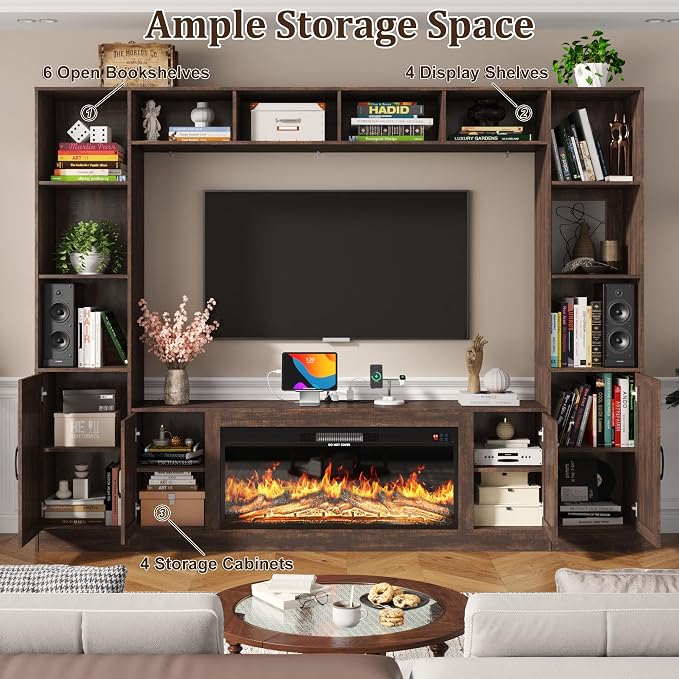 103" Fireplace TV Stand with 40" Electric Fireplace, Farmhouse TV Stand with - Image 6