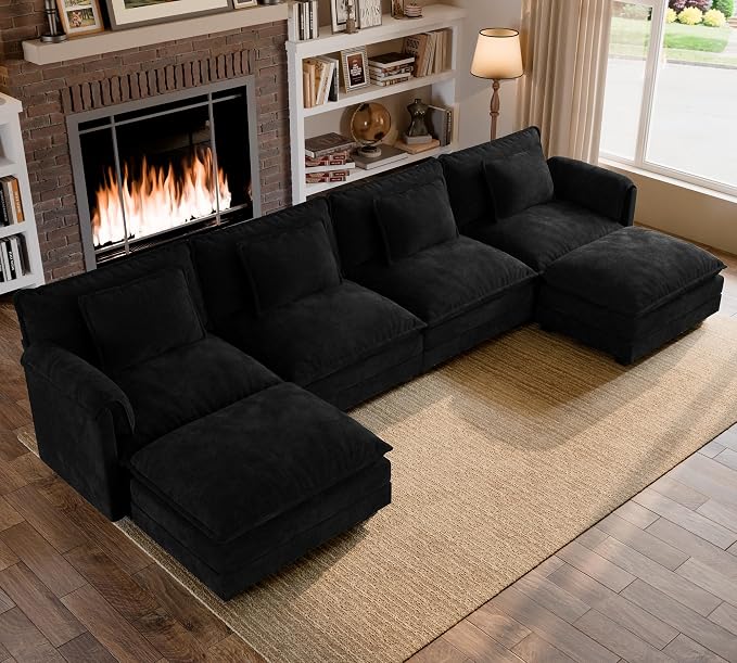 ELUCHANG 150" Modular Sectional Sofa, Comfy Deep Seat Cloud Couch, 6 Seater U by ELUCHANG