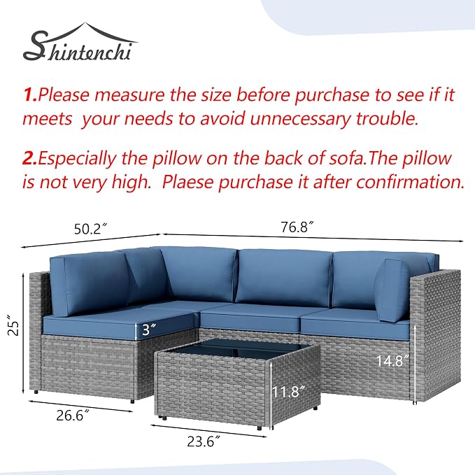 Patio Furniture Sets, 5 Piece Outdoor Sectional Sofas, Wicker Rattan Outdoor - Image 7