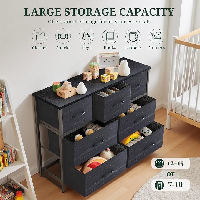 7-Drawer Dresser for Bedroom, Anti-Tip Wide Storage Organizer Fabric Chest of - Image 5