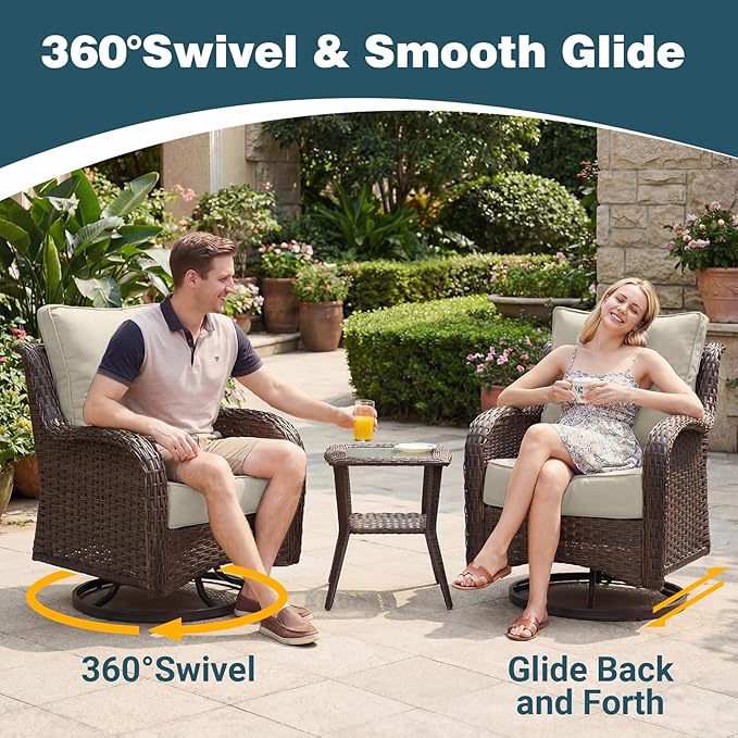 Patio Furniture Set, High Back Swivel Rocker Chairs, Weather Resistant Olefin - Image 3