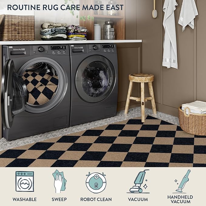 Lahome Colette Checkered Easy Jute Kitchen Rug, 2x3 Indoor Door Mat Small - Image 5