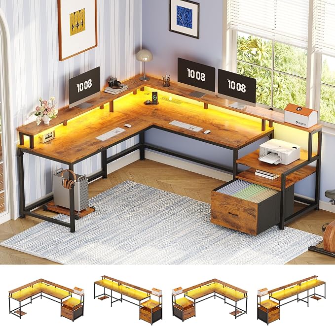 SEDETA 66" L Shaped Desk with Power Outlet, Reversible Home Office Computer by SEDETA